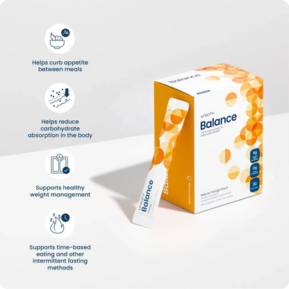 Unicity Balance Fiber Supplement | Supports Healthy Glucose Response & Fullness | Pre-Meal Soluble Fiber Drink Mix | Natural Orange | 30 Stick Packs
