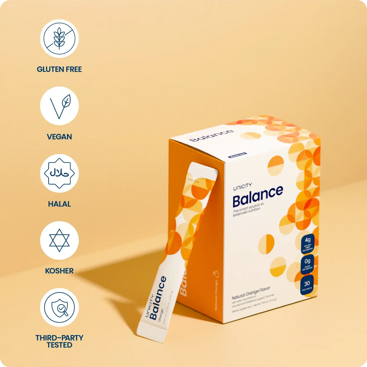 Unicity Balance Fiber Supplement | Supports Healthy Glucose Response & Fullness | Pre-Meal Soluble Fiber Drink Mix | Natural Orange | 30 Stick Packs